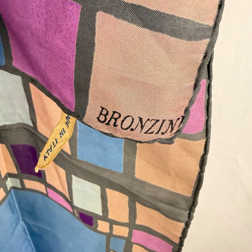 Vintage Bronzini Silk Art Deco Egyptian Rectangular Scarf 70s Purple Statement - Picture 8 of 10